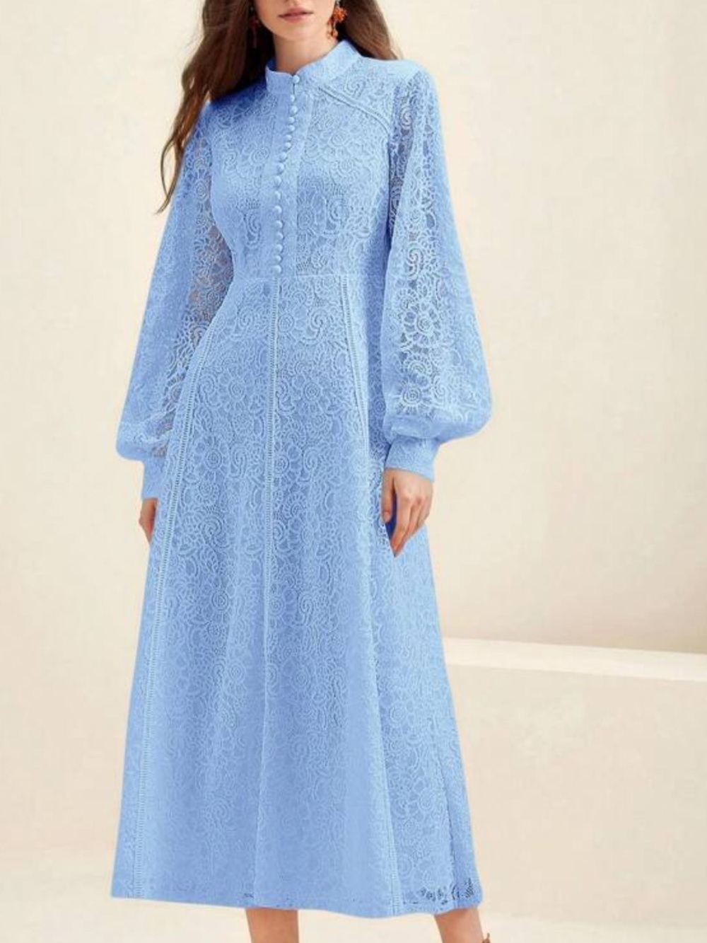 ASOS Light Blue Long Sleeve Lace Midi Dress